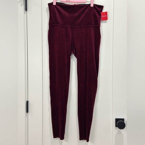 Spanx Velvet Burgundy Leggings 1X High Rise Slimming Chic Preppy Fall Winter - Picture 5 of 11